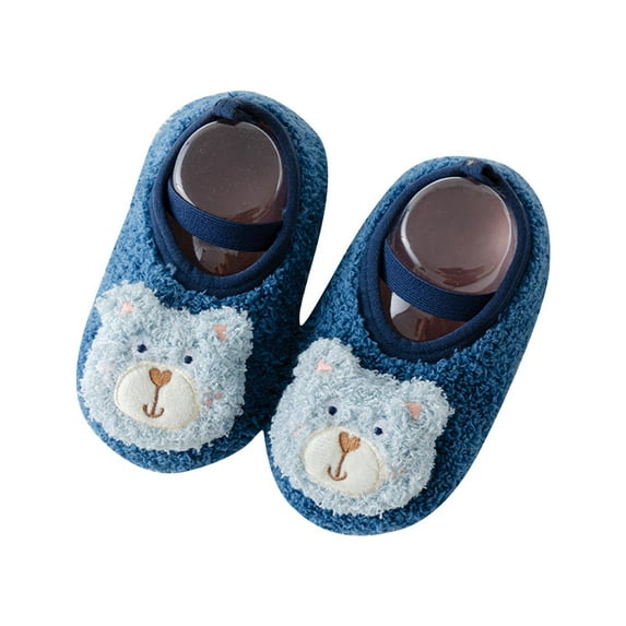 Xfvqtps Baby Slippers House Shoes Infant First Walkers Fleece Cute Cartoon Bear Non Slip Soft Warm Spring Fall Christmas Gifts Toddler Prewalker Blue