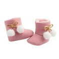 thumbnail image 1 of Xfvqtps Baby Snow Boots with Grippy Knitting Plush Lining Bowknot Cute Plush Pompom Solid Color Non Slip Thickened Soft Sole Comfortable Warm Winter Shoes Pink, 1 of 4