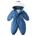 thumbnail image 1 of Xfvqtps Snowsuit One Piece Hooded Furry Keep Warm Fleece-Lined Full Zipper Solid Color Waterproof Windproof Winter Jumpsuits Blue, 1 of 9