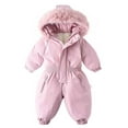 thumbnail image 1 of Xfvqtps Snowsuit One Piece Hooded Furry Keep Warm Fleece-Lined Full Zipper Solid Color Waterproof Windproof Winter Jumpsuits Pink, 1 of 9