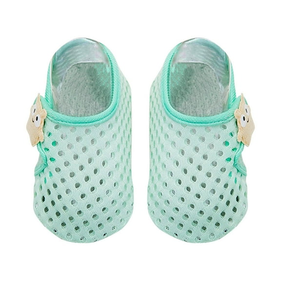 Xfvqtps Baby Walking Shoes with Grippy Velcro Cute Cartoon Print Mesh Hollow out Breathable Non Slip Comfortable Soft Soled Summer Prewalker Green