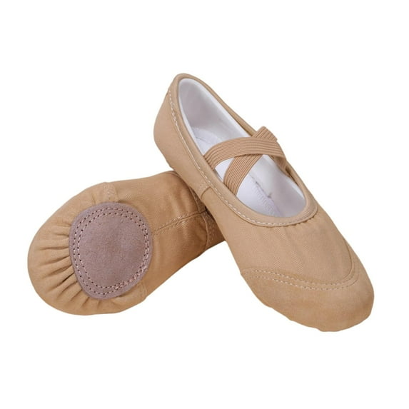 Xfvqtps Ballet Shoes for Girls Soft Sole Non Slip Cross Elastic Straps Leather Toe Cap Solid Color Canvas Dance Shoes for Gymnastics Performance Khaki