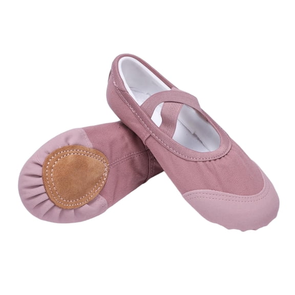 Xfvqtps Ballet Shoes for Girls Soft Sole Non Slip Cross Elastic Straps Leather Toe Cap Solid Color Canvas Dance Shoes for Gymnastics Performance Purple