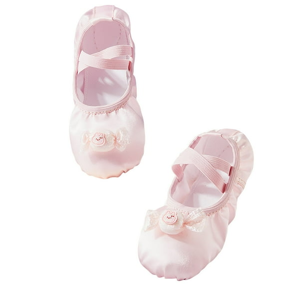 Xfvqtps Ballet Shoes for Girls Soft Sole Non Slip Cross Elastic Straps Candy Decor Satin Dance Shoes for Gymnastics Performance Pink