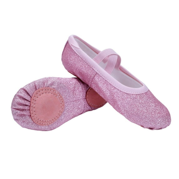 Xfvqtps Ballet Shoes for Girls Soft Sole Non Slip Cross Elastic Straps Glitter Dance Shoes for Performance Pink