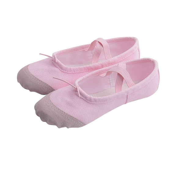 Xfvqtps Ballet Shoes for Girls Soft Sole Non Slip Cross Elastic Straps Leather Toe Cap Canvas Dance Shoes for Gymnastics Performance Pink