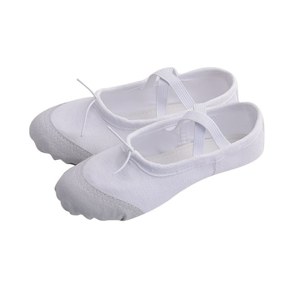 Xfvqtps Ballet Shoes for Girls Soft Sole Non Slip Cross Elastic Straps Leather Toe Cap Canvas Dance Shoes for Gymnastics Performance White