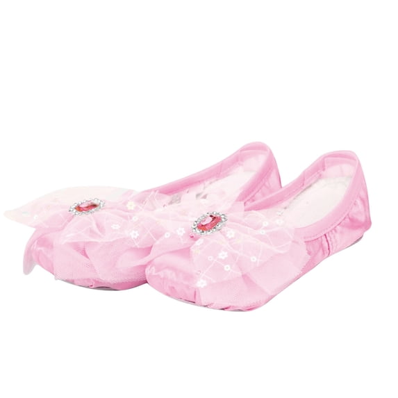 Xfvqtps Ballet Shoes for Girls Soft Sole Non Slip Cross Elastic Straps Mesh Glitter Bow Rhinestone Dance Shoes for Gymnastics Performance Pink