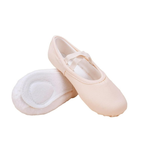 Xfvqtps Ballet Shoes for Girls Soft Sole Non Slip Cross Elastic Straps Solid Color Canvas Dance Shoes for Gymnastics Performance Beige