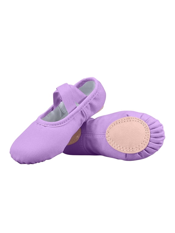 Ballet Shoes for Girls Soft Sole Non Slip Cross Elastic Straps Solid Color Canvas Dance Shoes for Gymnastics Performance Purple