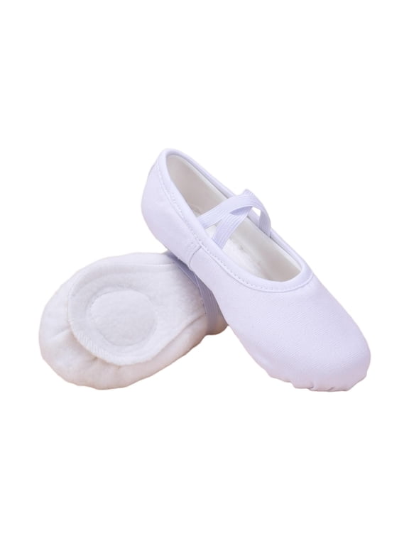 Ballet Shoes for Girls Soft Sole Non Slip Cross Elastic Straps Solid Color Canvas Dance Shoes for Gymnastics Performance White