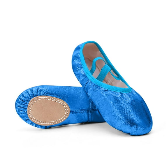 Xfvqtps Ballet Shoes for Girls Soft Sole Non Slip Cross Elastic Straps Solid Color Flash Dance Shoes for Gymnastics Performance Blue