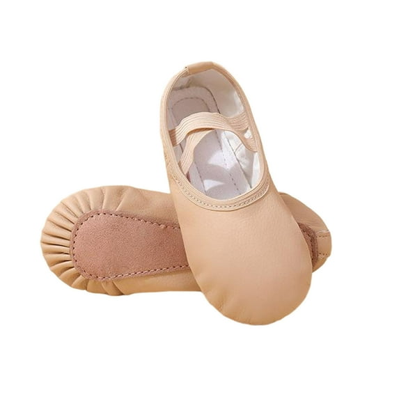 Xfvqtps Ballet Shoes for Girls Soft Sole Non Slip Cross Elastic Straps Solid Color Leather Dance Shoes for Gymnastics Performance Beige