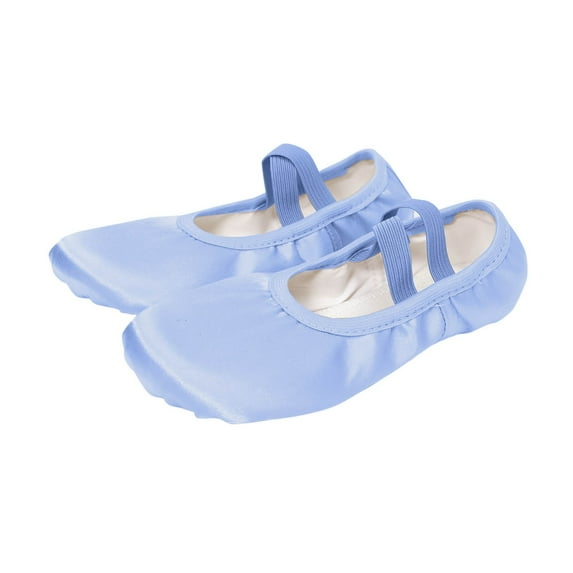 Xfvqtps Ballet Shoes for Girls Soft Sole Non Slip Cross Elastic Straps Solid Color Satin Dance Shoes for Gymnastics Performance Light Blue