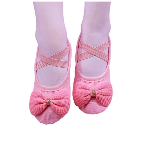 Xfvqtps Ballet Shoes for Girls Soft Sole Non Slip Cross Elastic Straps Waffle Bow Canvas Dance Shoes for Gymnastics Performance Watermelon Red