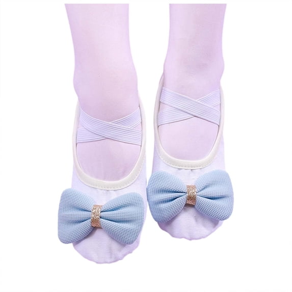 Xfvqtps Ballet Shoes for Girls Soft Sole Non Slip Cross Elastic Straps Bow Canvas Dance Shoes for Gymnastics Performance White