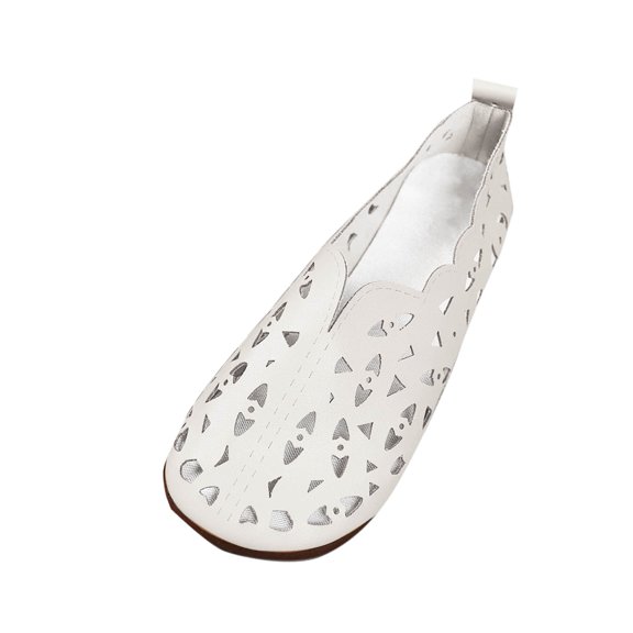 Xfvqtps Ballet Shoes for Women Flat Slip on Close Round Toe Hollow out Mesh Retro Soft Toe Comfortable Non Slip Breathable Leather Summer Flats White