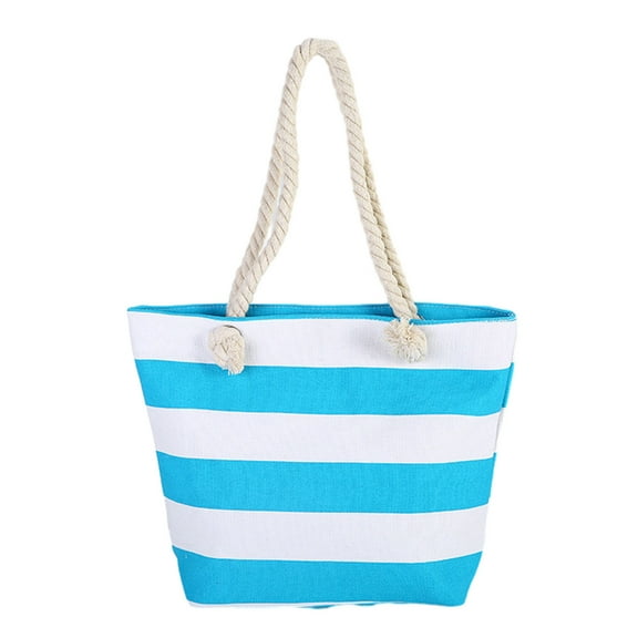 Xfvqtps Beach Bags for Women Hemp Rope Color Blocking Stripes Large Capacity Waterproof Sandproof Beach Tote Bag for Women Swim Pool Bag for Travel Vacation Nylon Tote Bag Blue