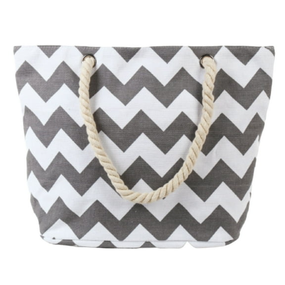 Xfvqtps Beach Bags for Women Hemp Rope Wavy Stripes Large Capacity Waterproof Sandproof Beach Tote Bag for Women Swim Pool Bag for Travel Vacation Nylon Tote Bag Gray