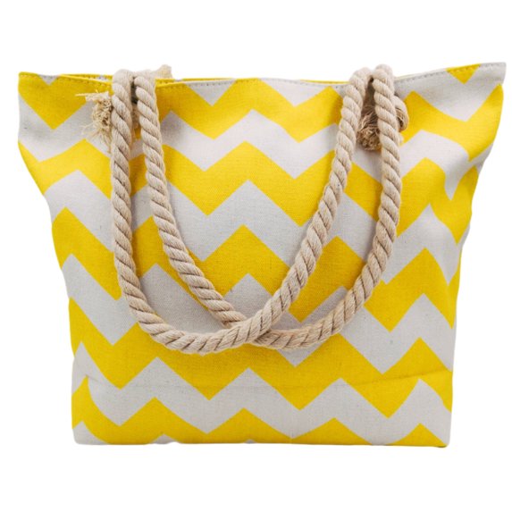 Xfvqtps Beach Bags for Women Hemp Rope Wavy Stripes Large Capacity Waterproof Sandproof Beach Tote Bag for Women Swim Pool Bag for Travel Vacation Nylon Tote Bag Yellow