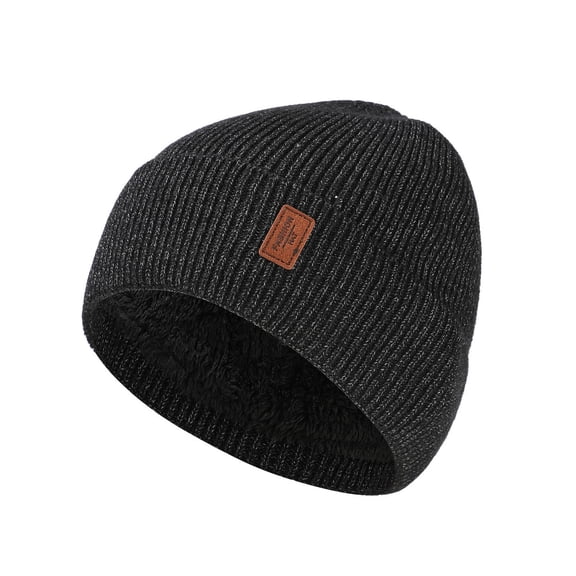 Xfvqtps Beanie for Mens Knitted Plush Lining Stretch Soft Thickened Windproof Coldproof Warm Outdoor Winter Skull Cap Dark Gray