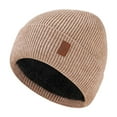 thumbnail image 1 of Xfvqtps Beanie for Mens Knitted Plush Lining Stretch Soft Thickened Windproof Coldproof Warm Outdoor Winter Skull Cap Khaki, 1 of 5