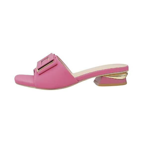 Xfvqtps Block Heel Sandals for Women Slide Low Heel Open Square Toe Metal Decoration Breathable Non Slip Beach Summer Slide Sandals Pink