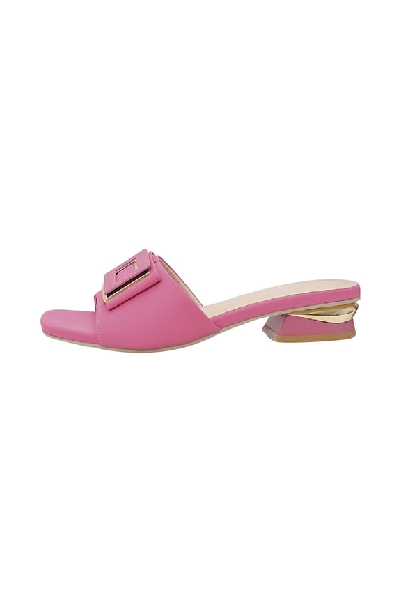 Block Heel Sandals for Women Slide Low Heel Open Square Toe Metal Decoration Breathable Non Slip Beach Summer Slide Sandals Pink