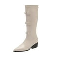 thumbnail image 1 of Xfvqtps Boots for Women Knee High Pointed Toe Mid Heel Booties with Buckle Details Rear Zipper Pull on Faux Leather Casual Winter Shoes Beige, 1 of 5