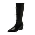 thumbnail image 1 of Xfvqtps Boots for Women Knee High Pointed Toe Mid Heel Booties with Buckle Details Rear Zipper Pull on Faux Leather Casual Winter Shoes Black, 1 of 5