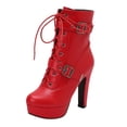 thumbnail image 1 of Xfvqtps Boots for Women Winter Boots Height Increasing Chunky Heel Flatform Ankle Booties Lace up Buckle Decor Comfortable Fashion Shoes Red, 1 of 5