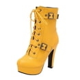 thumbnail image 1 of Xfvqtps Boots for Women Winter Boots Height Increasing Chunky Heel Flatform Ankle Booties Lace up Buckle Decor Comfortable Fashion Shoes Yellow, 1 of 5