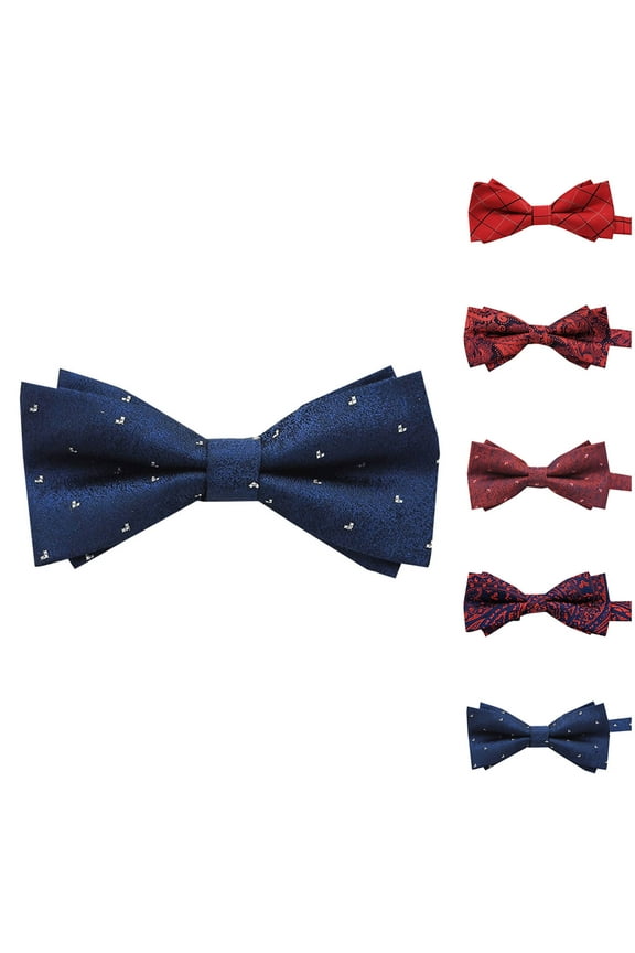 Bow Ties for Men Adjustable Pre-Tied Neckties Double Layer Bow for Wedding Party Blue
