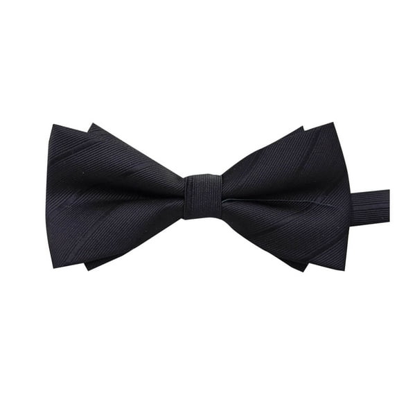 Xfvqtps Bow Ties for Men Solid Color Stripe Adjustable Pre-Tied Neckties Double Layer Bow for Wedding Party Black