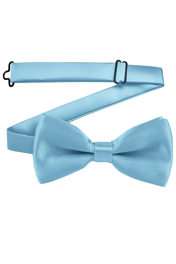 Boys Bow Tie Solid Color Bowties Adjustable Neckties for Uniform School Party Light Blue