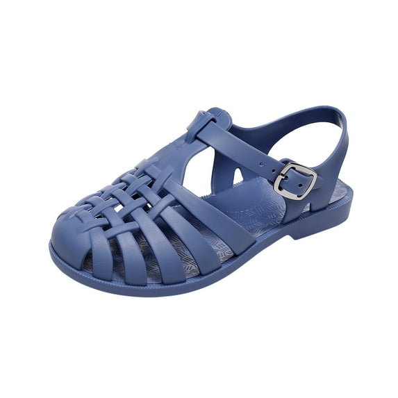 Xfvqtps Boys and Girls PVC Sandals Closed Toe Cross Straps Hollow out Solid Color Adjustable Press Buckle Durable Non Slip Washable Lightweight Summer Water Shoes for 18 Months-5 Years Blue