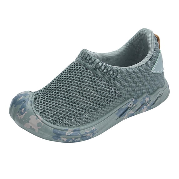 Xfvqtps Boys and Girls Sneakers Slip On Breathable Lightweight Non-slip Soft Sole Mesh Running Shoes New Sports Leisure Comfortable Fabric Baby Shoes Army Green