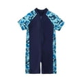 thumbnail image 1 of Xfvqtps Boys One Piece Swimsuit Short Sleeve 1/2 Zipper Crocodile Print Sunscreen Beach Jumpsuit Bathing Suits for Boys Swimwear for 3-11 Years Blue, 1 of 6