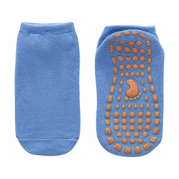 Xfvqtps Boys and Girls Slipper Socks with Grippy Solid Color Simplicity Non Slip Comfortable Breathable Soft Cotton Socks Blue