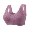 thumbnail image 1 of Xfvqtps Bras for Women No Underwire Front Closure Flower Print Comfort Senior Wireless Snap Closing Bra Purple, 1 of 4