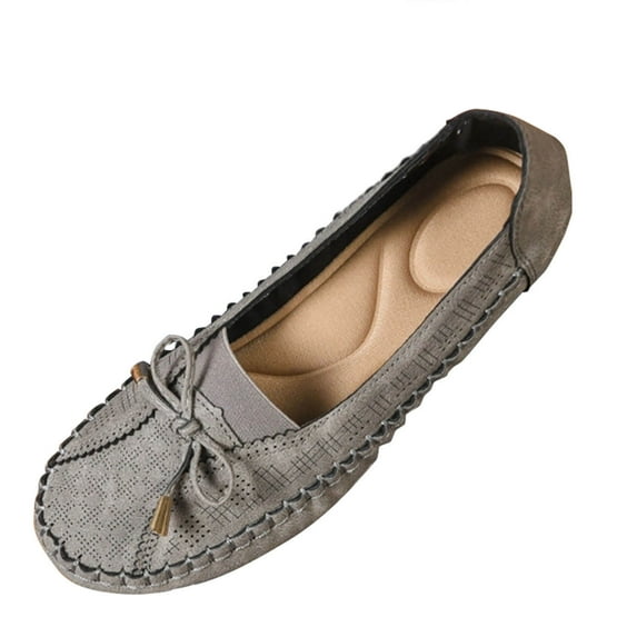 Xfvqtps Breathable Loafers for Women Slip on Flats with Bow Accent Casual Comfortable Shoes Arch Support Everyday Wear Gray
