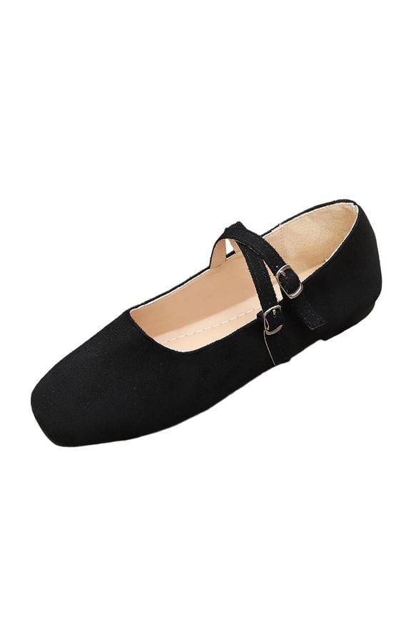 Buckle Flats Womens Vintage Shoes Mary Jane Style Flat Shoes Square Toe Casual Comfortable Slip on Shoes for Women Black