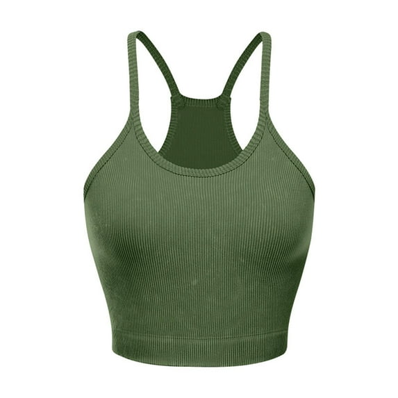 Xfvqtps Built in Bra Tank Tops for Women Racerback Sleeveless Rib Spaghetti Strap Solid Color Crop Tank Top Green