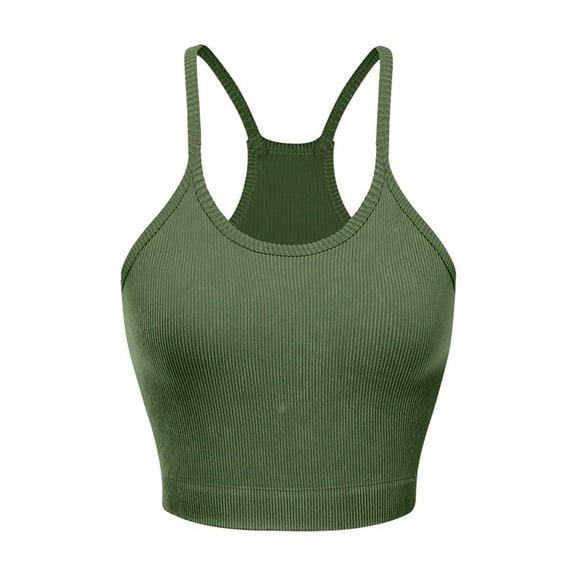 Xfvqtps Built in Bra Tank Tops for Women Racerback Sleeveless Rib Spaghetti Strap Solid Color Crop Tank Top Green
