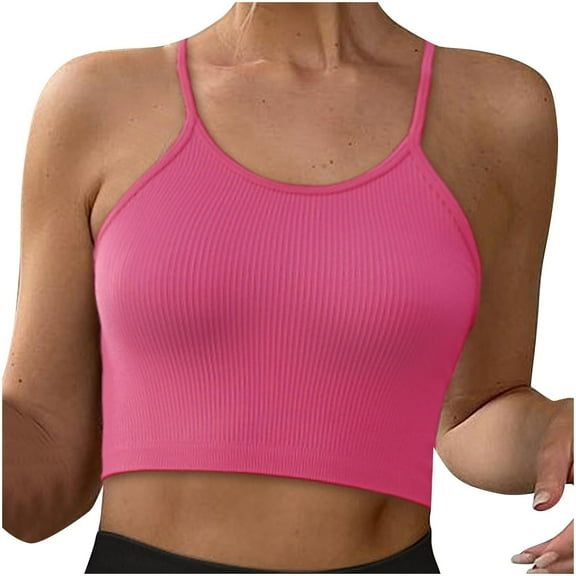 Xfvqtps Built in Bra Tank Tops for Women Racerback Sleeveless Rib Spaghetti Strap Solid Color Crop Tank Top Hot Pink
