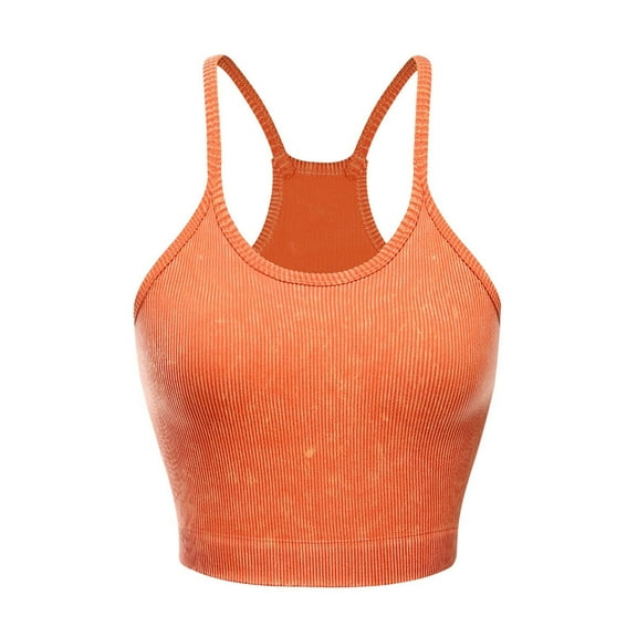 Xfvqtps Built in Bra Tank Tops for Women Racerback Sleeveless Rib Spaghetti Strap Solid Color Crop Tank Top Orange