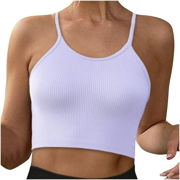 Xfvqtps Built in Bra Tank Tops for Women Racerback Sleeveless Rib Spaghetti Strap Solid Color Crop Tank Top Purple