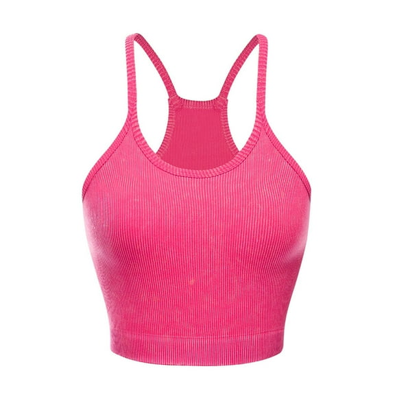 Xfvqtps Built in Bra Tank Tops for Women Racerback Sleeveless Rib Spaghetti Strap Solid Color Crop Tank Top Red