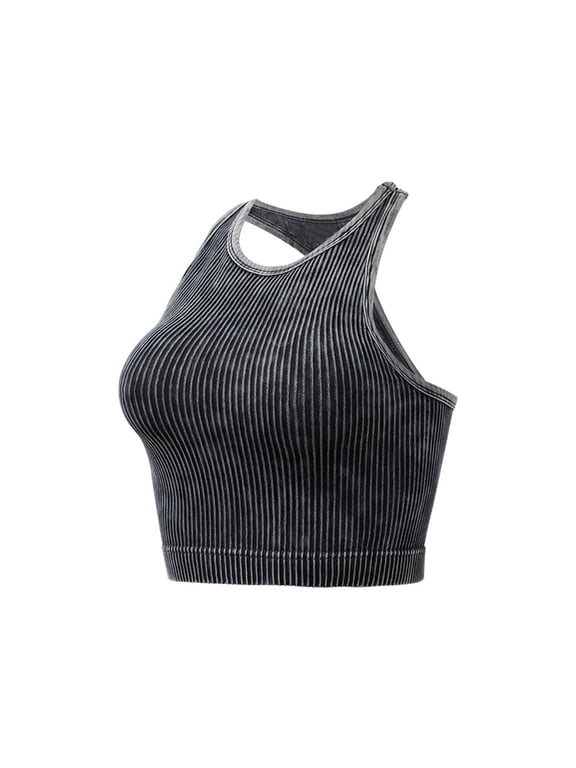 Tank Tops for Women Racerback Sleeveless Rib Washed Color Crop Tank Top Black