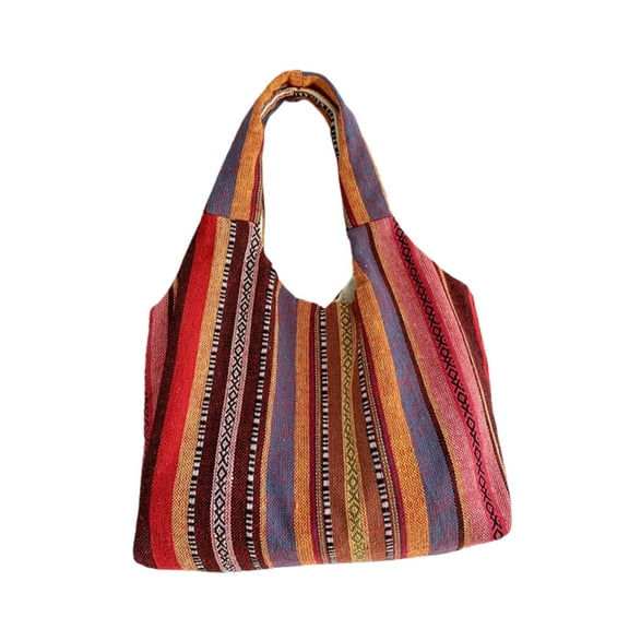 Xfvqtps Canvas Bags for Womens Color Blocked Ethnic Style Large Capacity Multi Functional Fashion Versatile Leisure Casual Travel Handbag Shoulder Bag Red